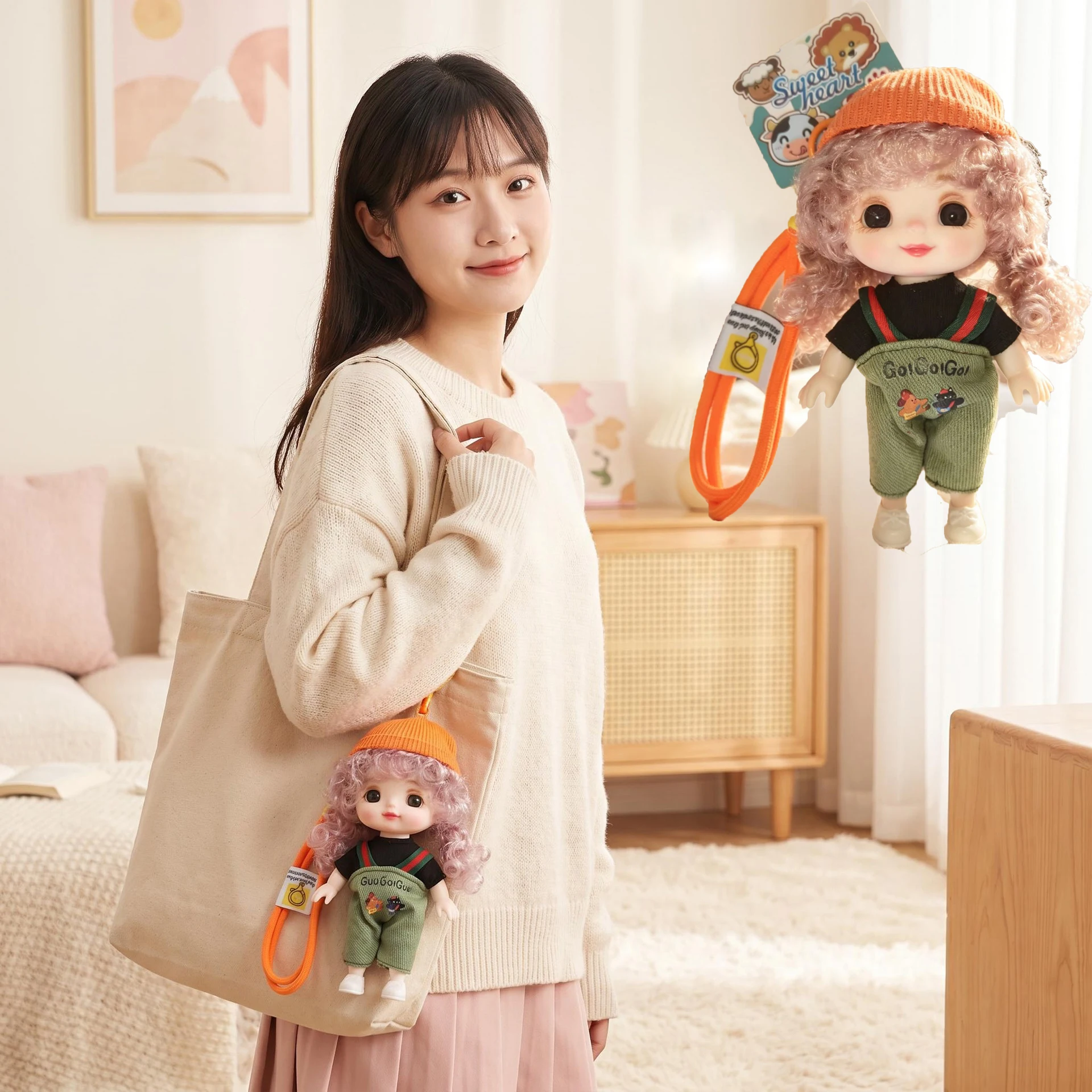 15cm Cute Smiling Curly Hair Doll Cute Doll Keychain Pendant Exquisite Dress Up Doll Ornaments Girls Women Bag Charms Decoration