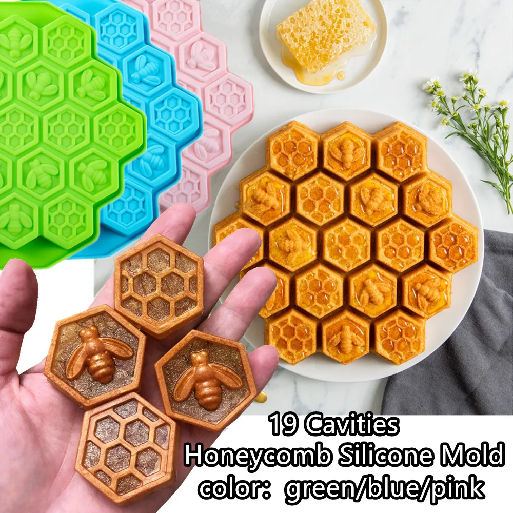 1 Stück/3 Stück 19-Fach-Waben-Silikon-Seifenform 3D-Bienen-Kerzenform DIY Duftkerze, handgemachte Seife, Epoxidharz, Gipskunst