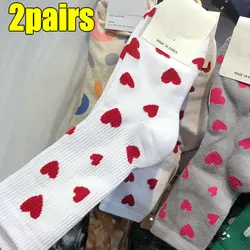 1/2pairs Funny Loving Red Heart Pattern Cotton Men Women Crew Sock Street Tide Crew Socks Gift Husband Cute Socks Novelty Funky