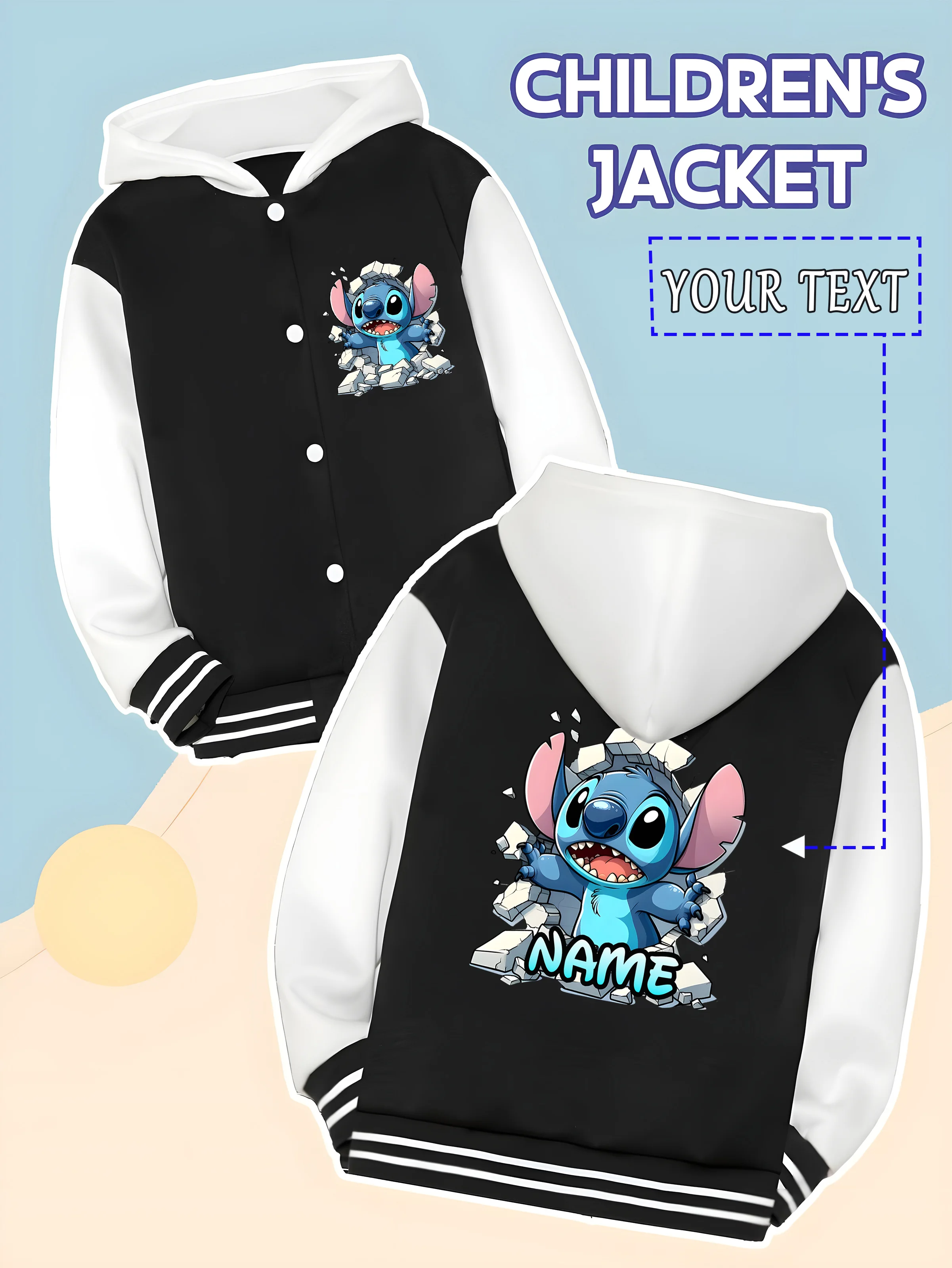 

MINISO Disney Boys Baseball Jacket - Stitch's fun wall-breaking print is creative and funny. It is very unique to wear to friend