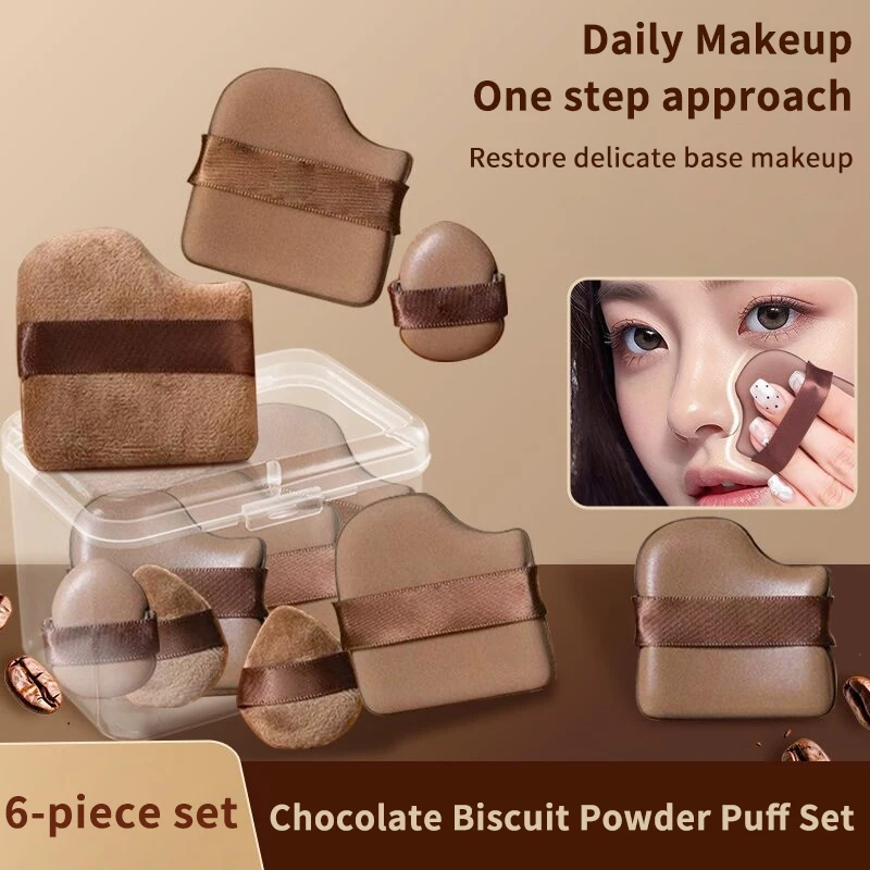 6pcs Chocolate Cookie Powder Puff Foundation Concealer Powder Blusher Dry And Wet Make-up Reusable Cushion Puffs