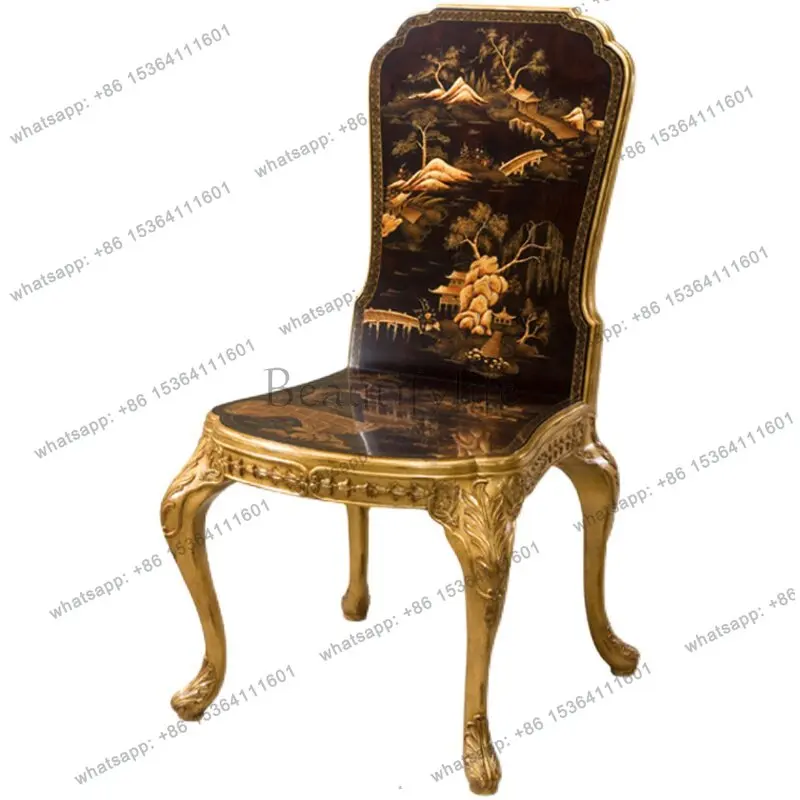 

European solid wood hand-painted book chair French classical dining chair British villa furniture