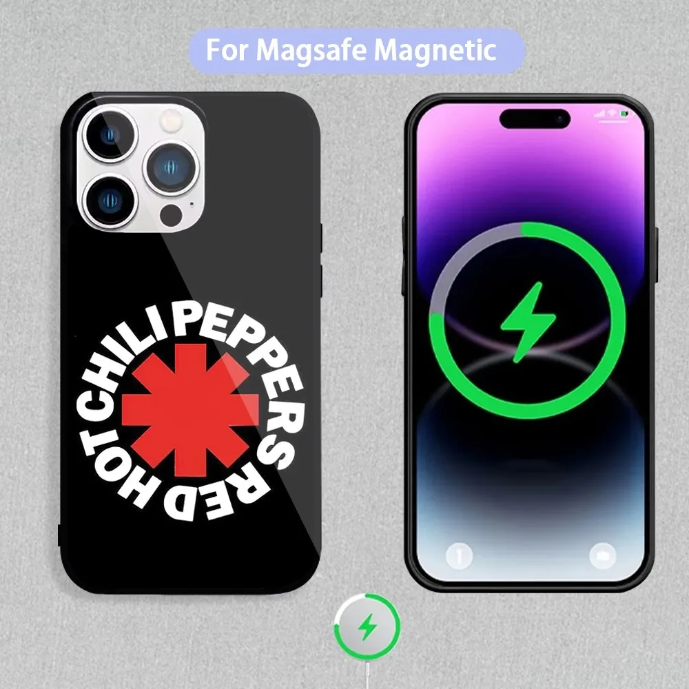 Band R-Red H-Hot C-Chili P-Peppers Phone Case For Magnetic Inductive Charging iPhone 11 12 13 14 15 Max Pro Mini Plus Shell