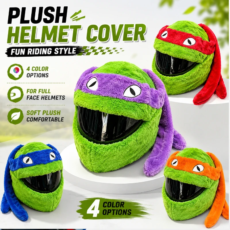 Cartoon Plush Animal Motorcycle Full Helmet Cover Green Funny Scratch Resistant Funda Casco Soft Ninja‑style Turtle Helmet Hood