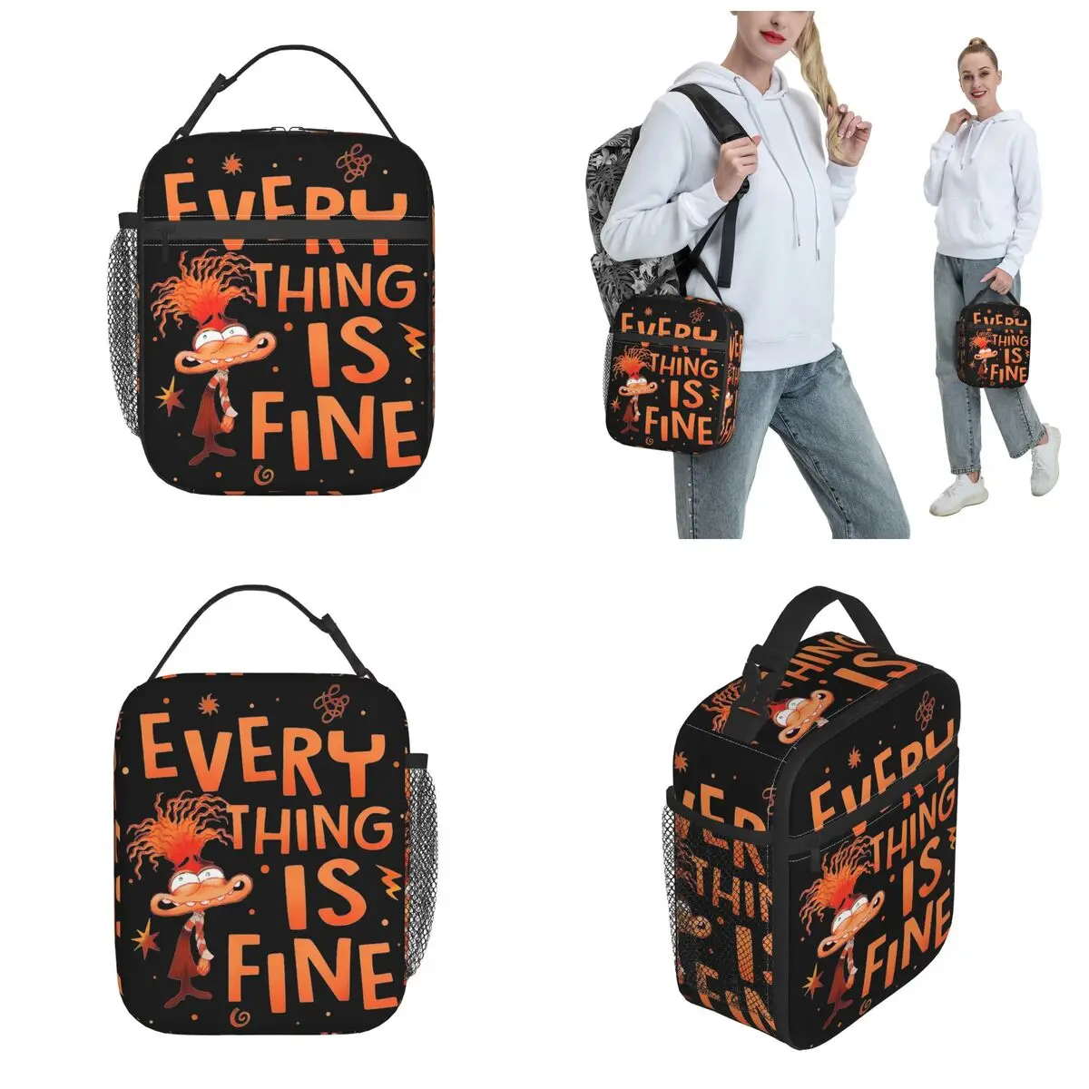 Lunch Box Everything Is Fine Anxiety Inside Out 2 Product Humor Cartoon Storage Food Box Ins Style Cooler Thermal Lunch Box