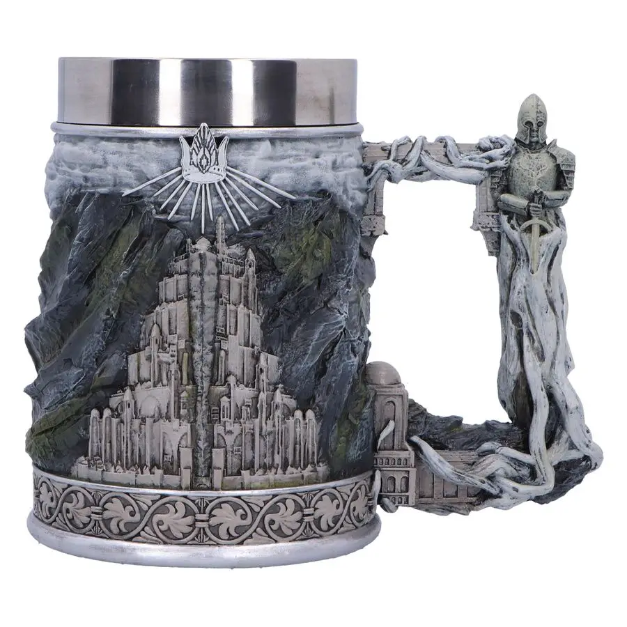 Señor de los Anillos Gondor Tankard 15,5 cm, Resina, Mercancía Oficial del Señor de los Anillos, Taza de cerveza Gondor, Inserto de Acero Inoxidable,