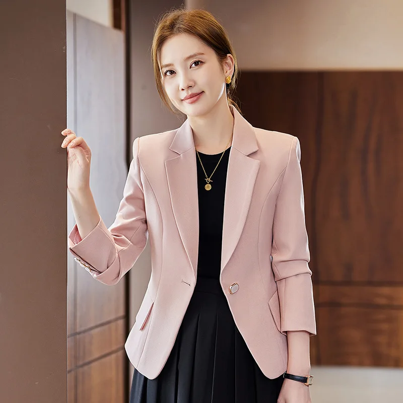 Women Blazer Ladies Female Formal Jacket Coat Long Sleeve Single Button Elegant Ladies Small Suit Jacket Tops Female Outerwear