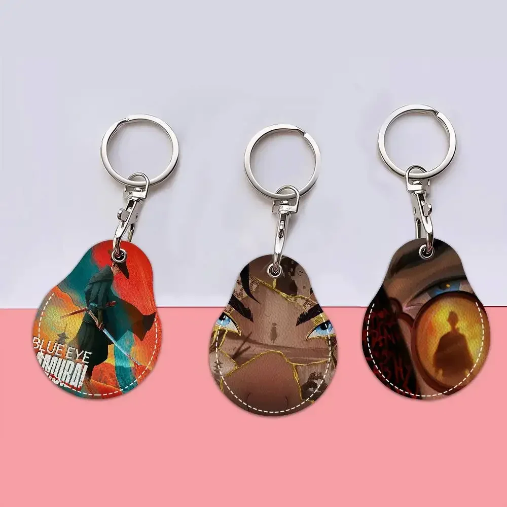 B-Blue-Eye-Samurai Gritty-Stylized PU Card Holder Keychain Key Ring Door Lock Access Tags Card Case Keychain Access Card Key