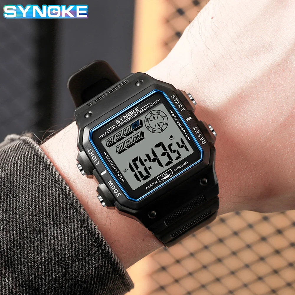 Outdoor Sport Digital Watch Retro Square Dial Easy to Read 5ATM Water Resistant Digital Watch for Men