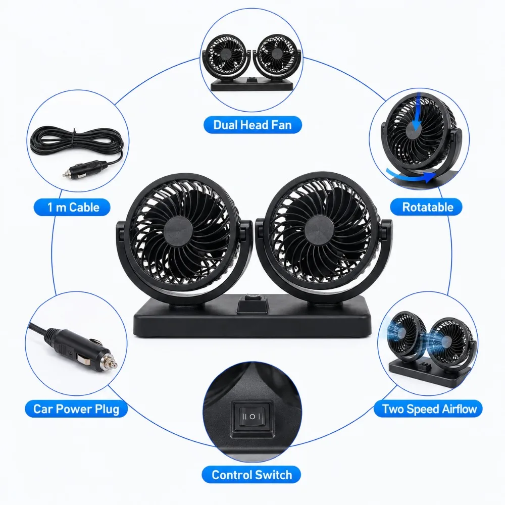 USB Car Cooling Fan For Universal 12V 24V Vehicles 360 Rotating Air Circulator Ventilation Interior Auto Accessories Parts