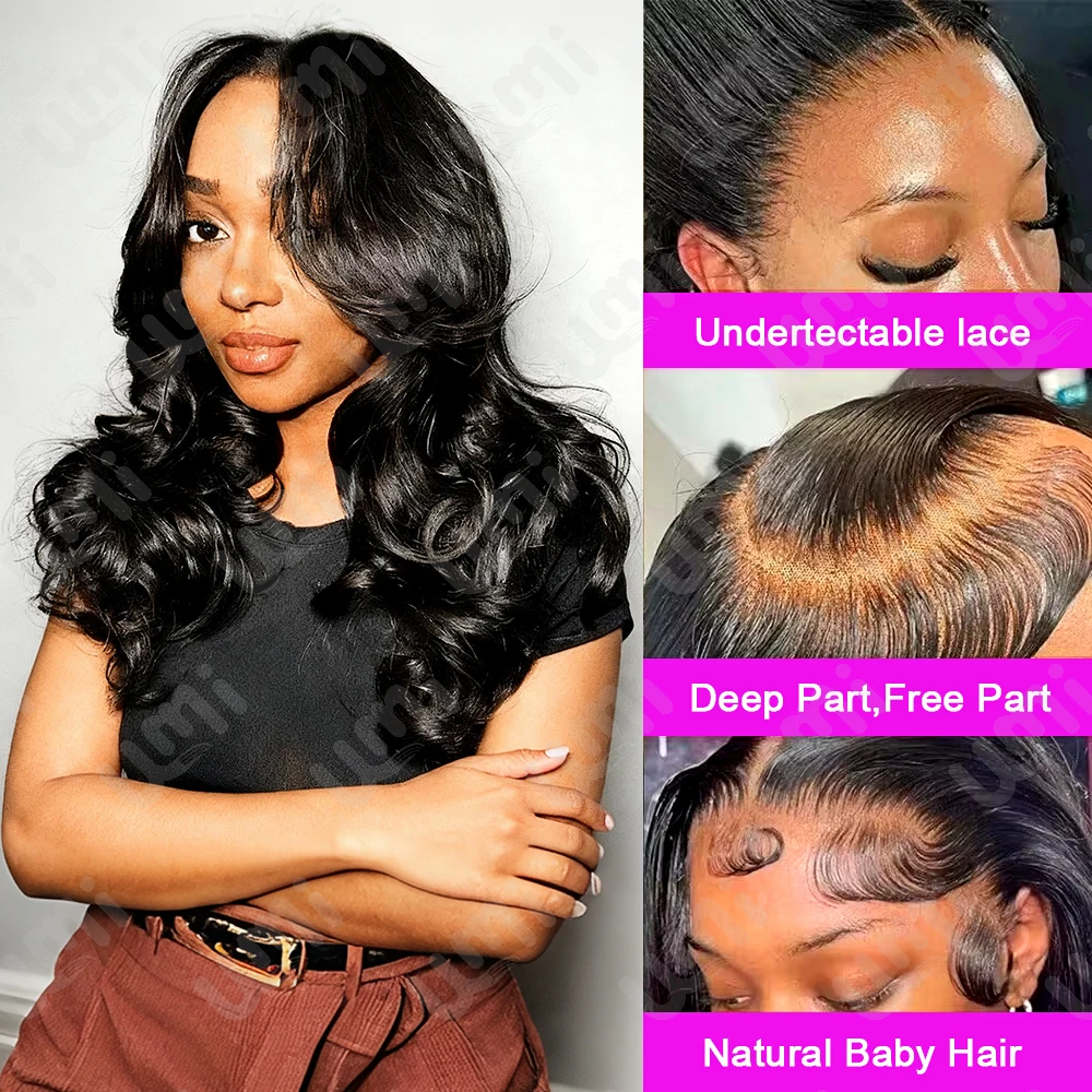 Umi 13x4 HD body wave Bob Wig Transparent Lace Front For Women Brazilian Remy 230% Density 100% Human Hair 12-16 Inch Wear to go