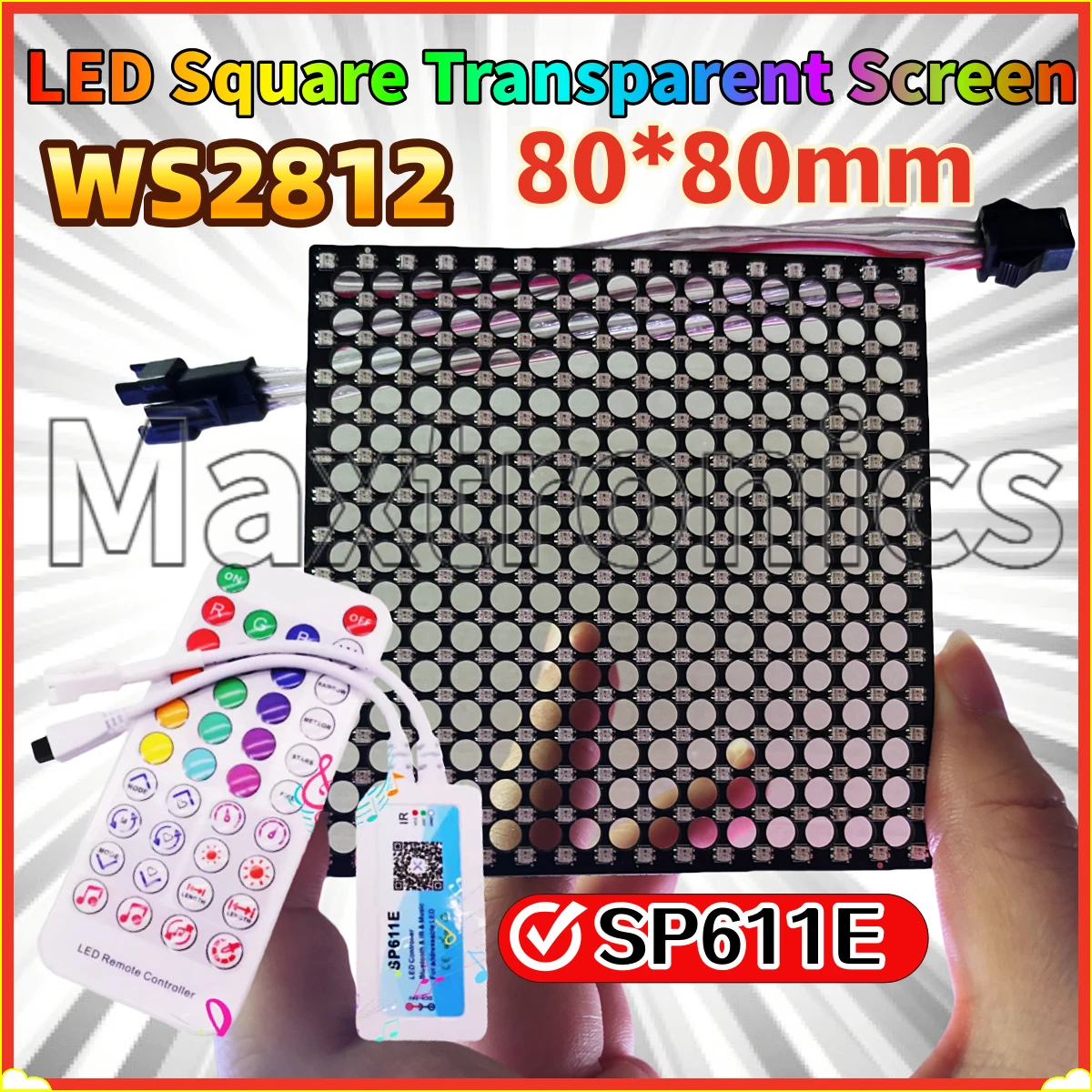 

NEW SP611E BT Controller DC5V WS2812 LED Square Transparent Screen 80*80mm Full Color Programmable Dot Matrix 16*16 SPI Protocol