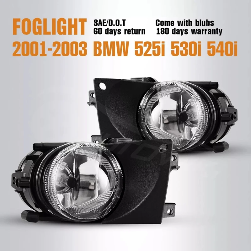 1Pair Front Bumper Fog Lights Replacement Clear Fog Lamps For BMW E39 525I 530I 540I 2001-2004 63176900221 63176900222