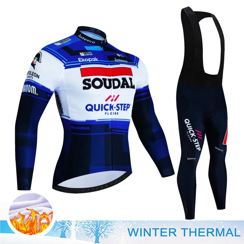 

Jersey Cycling Winter Thermal Fleece Men Set Road Bike Uniform Soudal Quick Step Mens Clothes Bib Men's Blouse Clothing Sports