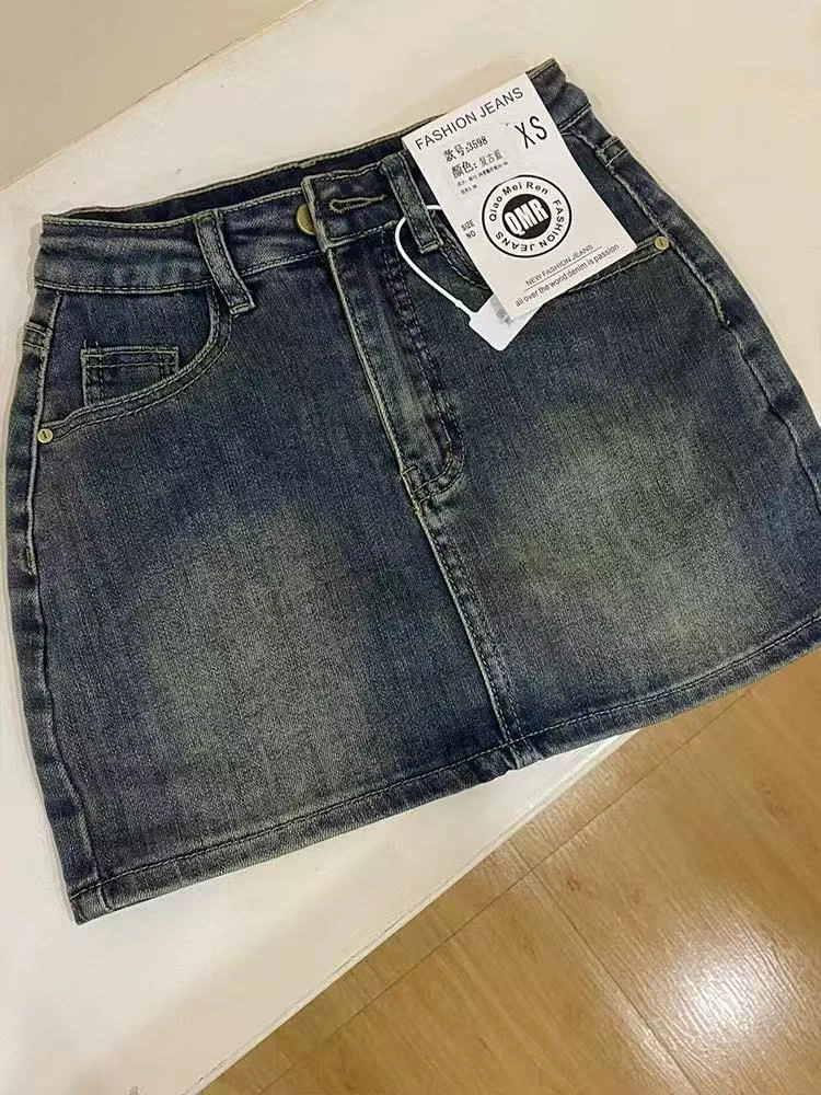 

Vintage Blue Women Slim Mini Denim Skirt Summer Streetwear Hot Girl Hot Girl Hip Skirt Y2K High Waist American Chic Denim Shorts