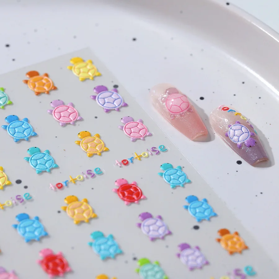 Kawaii Cartoon Colorful Little Tortoise Nail Stickers Jelly 3D Self-Adhesive Nail Art Decal Design Manicure Tool 1 Sheet