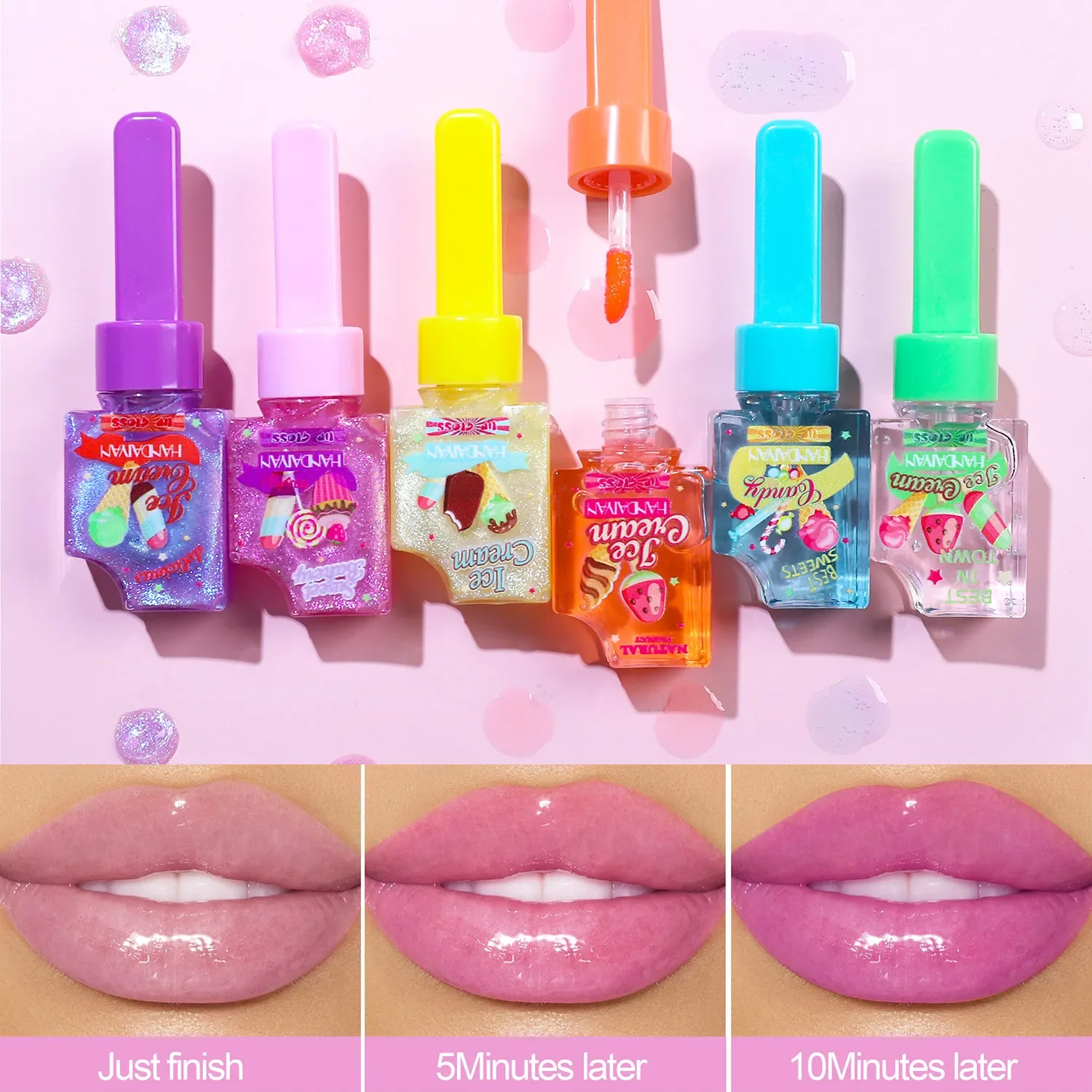 Ice Cream Lip Glaze Glitter Liquid Lipstick Long Lasting Waterproof Moisturizing Transparent Color Changing Lip Gloss Lip Oil