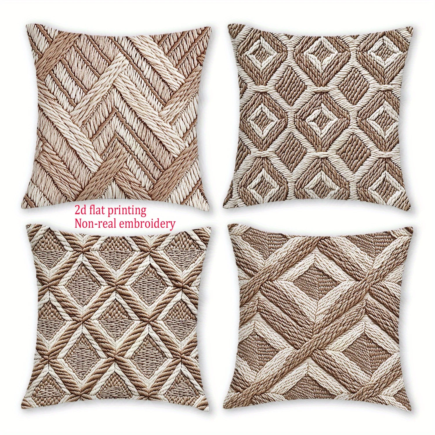 1/4pcs Exquisite 2d Flat-Printed Pillowcases with Non-real Embroidery Patterns Sofa cushion cover home bedroom room decoration