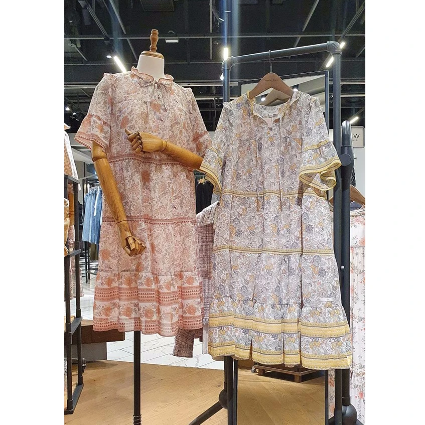 Dr lungo snellente stampato con cintura coreana Sle Pendolarismo floreale impreziosito vita ampia ort Sve Summer Dr