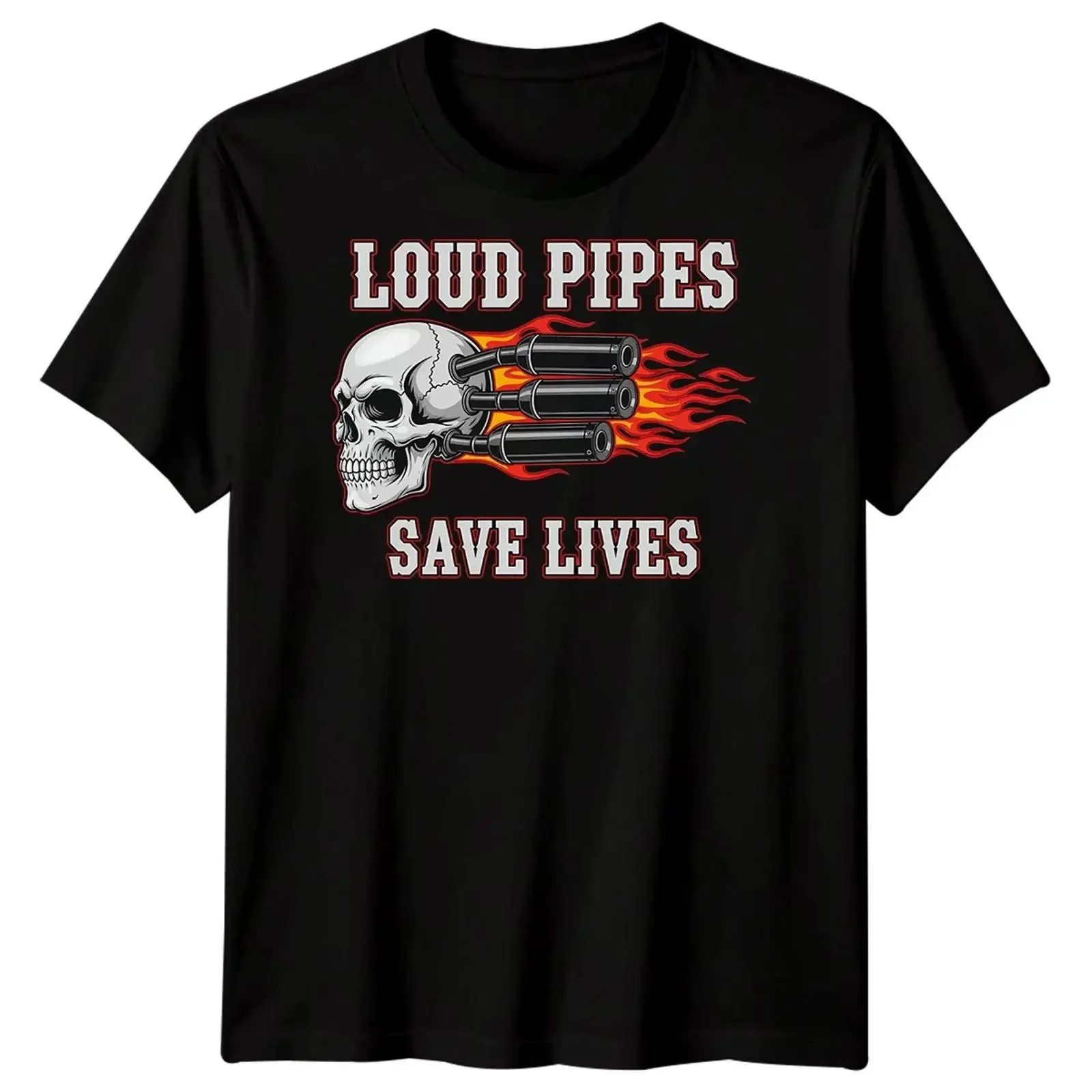 Loud Pipes Save Lives Biker Culture Motorcycle Men's T Shirt Image 1 of 4 vintage Washed fashion Stretched Breathable Slightly