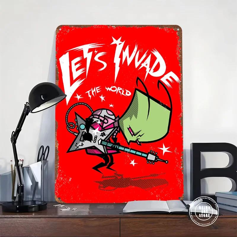 Let's Invade the World Metal Poster Customized Wall Art Retro Vintage Tinplate Signs for Man Cave Home Decoration Gaming House