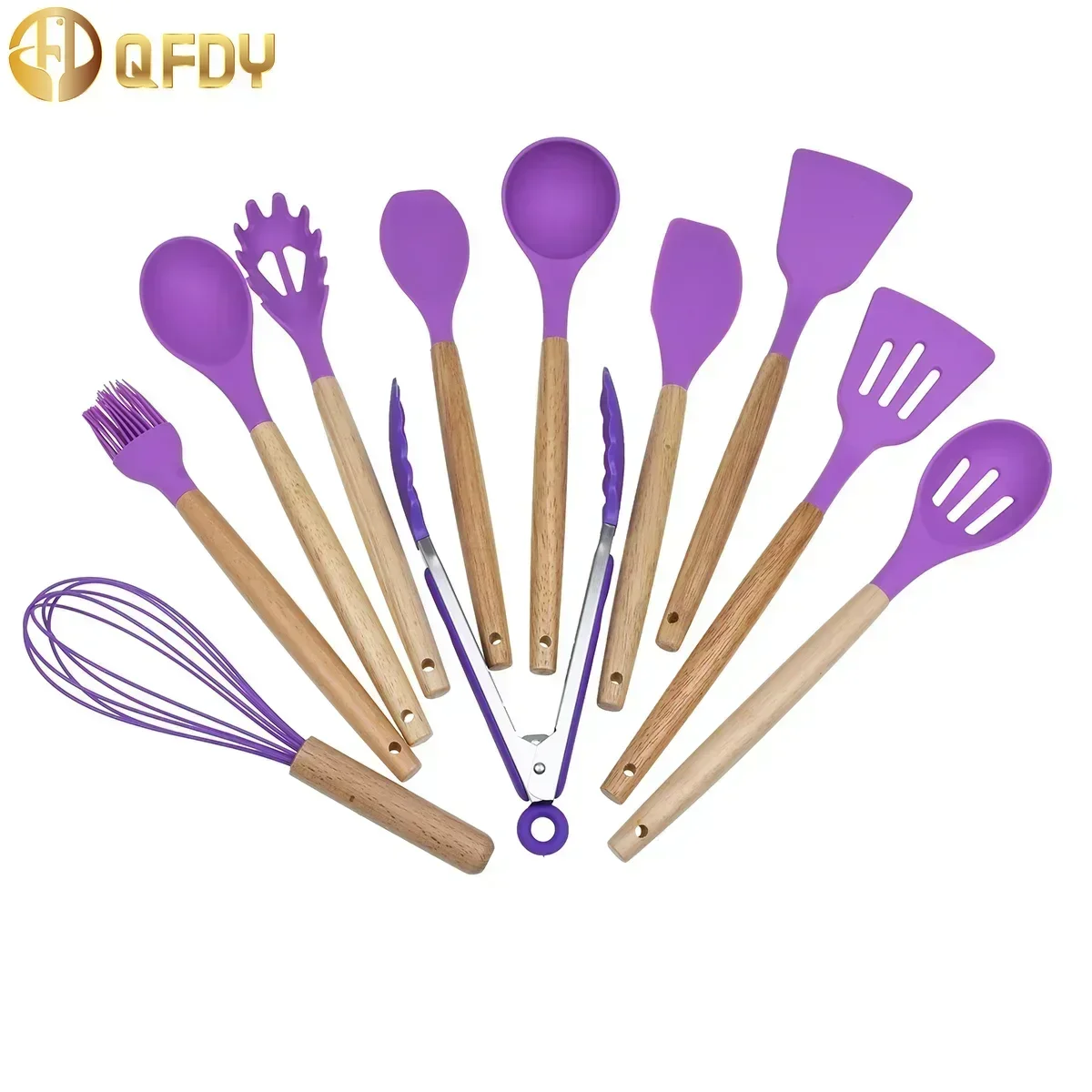 Non-stick pan cooking 12 pieces wooden handle silicone kitchenware  storage bucket Household items Baking storage tools kitchen