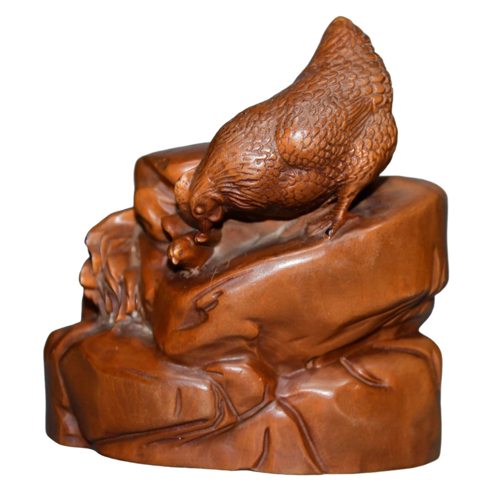 Sculpture en bois décor zodiaque chinois poule poulet Figurine famille fertilité bénédiction unité joie sérénité prospérité grâce harmonie