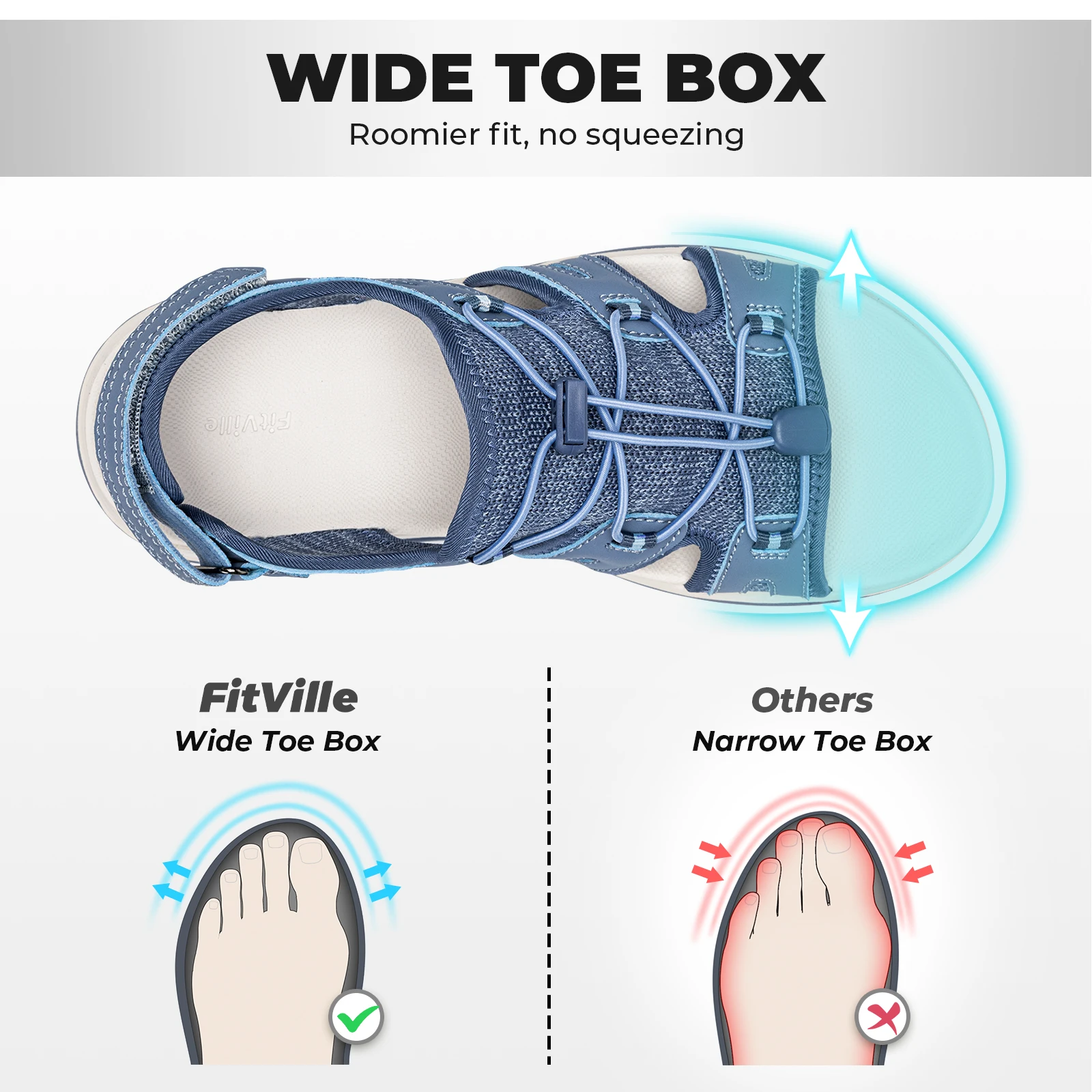 FitVille Women's Sandals Wide Toe Beach Shoes Comfortable Fashion Casual Walking Sandals for Women with Arch Support Slipper