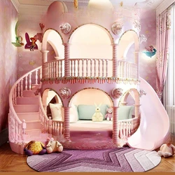 Princess castle bed girls dream solid wood bunk bed with slide.