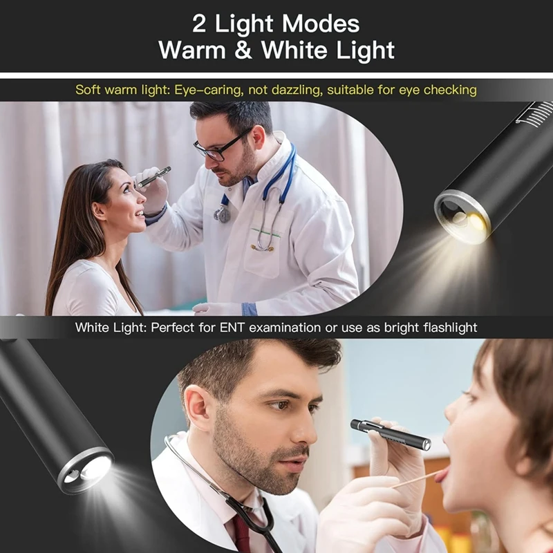 3 Rechargeable Penlights With Pupil Gauge & Ruler, LED Pen Lights For Nurses Doctors, Warm/White Light, Easy Install Black