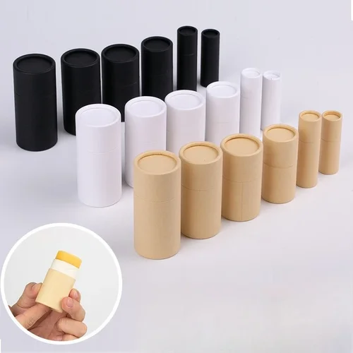 Imagen 2 del producto 50 Uds papel Kraft lápiz labial tubo de papel embalaje de empuje desodorante lata de papel desodorante tubo vacío respetuoso con el medio ambiente al por mayor
