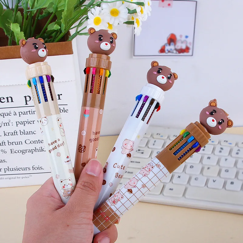 10Pcs/Lot Cute Cartoon Bear 10 Colors Ballpoint Pens Kawaii Multicolor Pens School Office Supplies Ball Pen Writing Stationery