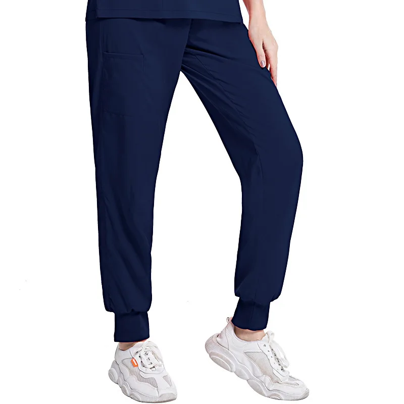 Pantalones de bata quirúrgica elásticos para mujer, pantalones de trabajo de médico de secado rápido, cintura ajustada, sueltos, finos, negros, azules, Verano