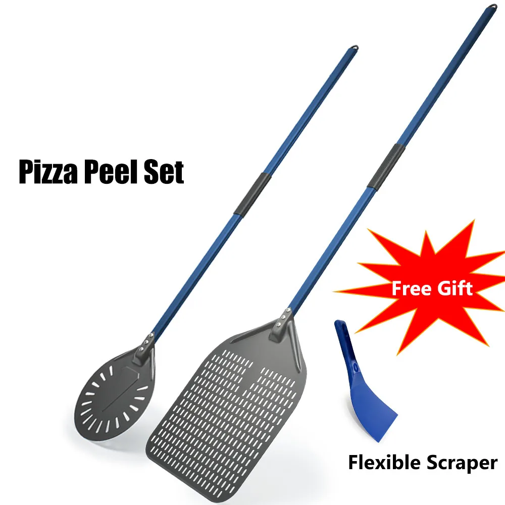 Onilini, cáscara de Pizza anodizada dura, juego de mango largo azul, pala comercial para Pizzas, accesorios para horno de paleta de Pizza de aleación de aluminio