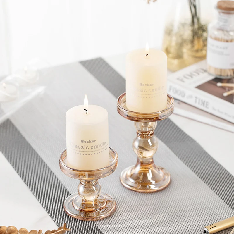 1pcs Glass Candle Holder Decor For Home Decoration Glass Candlesticks Holder Outdoor Taper Candle Holder