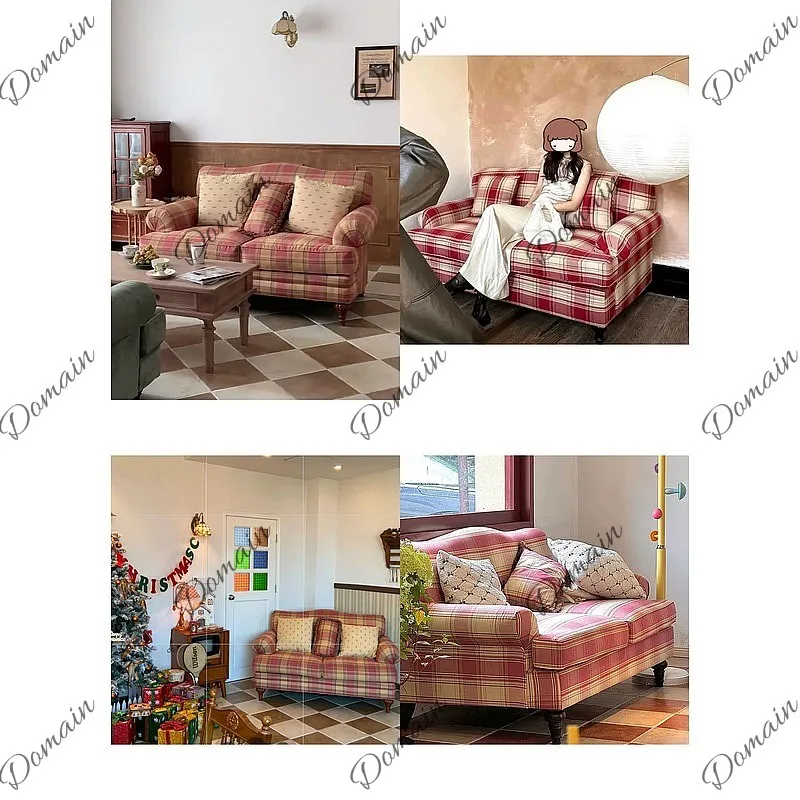 French romantic fabric sofa retro pastoral photography photo Scottish red plaid removable and washable