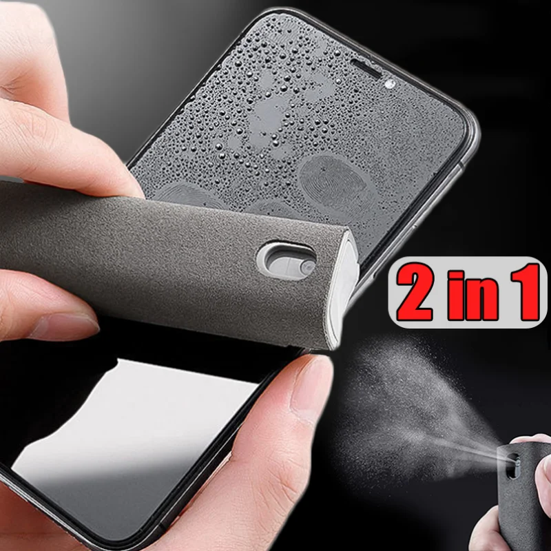 2 In 1 Microfiber Screen Cleaner Spray  Portable Bottle Wiper Cloth for Phone Ipad Tablet PC Screen Dust Remover Wipes Tools