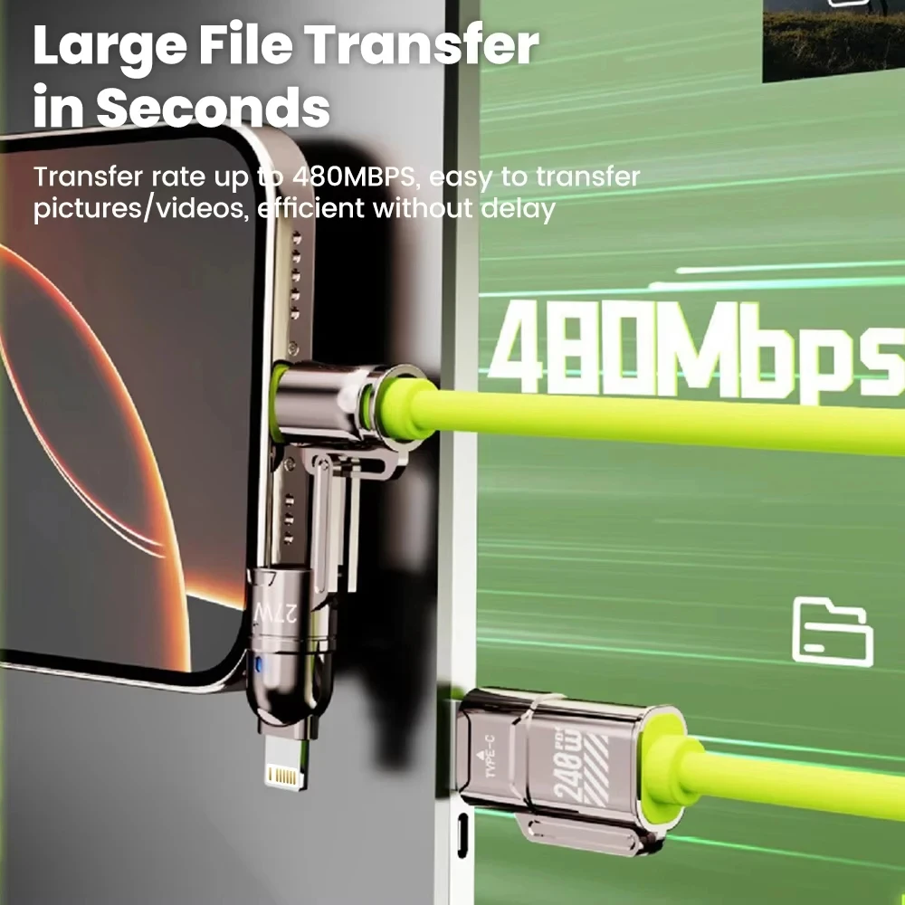 Cable de carga rápida 4 en 1 de silicona de 240W para IPhone 17 16 15 14 13 12 11 Pro Max para Samsung S25 S24 S23 para LG para Oppo