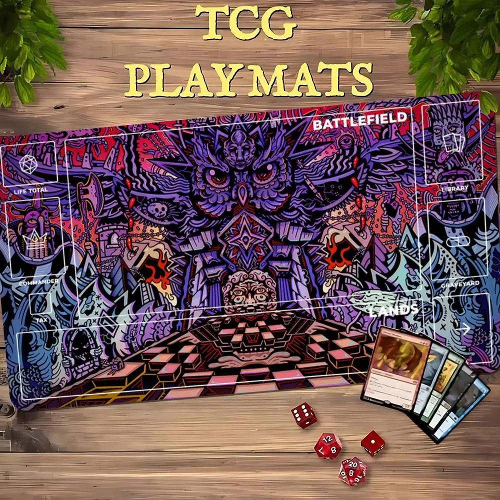 Dark Checkered Demon Palace Art TCG Playmat 35X60CM Magic Card Battle Mat Non-Slip Durable Stitched Edge Tabletop Playmat
