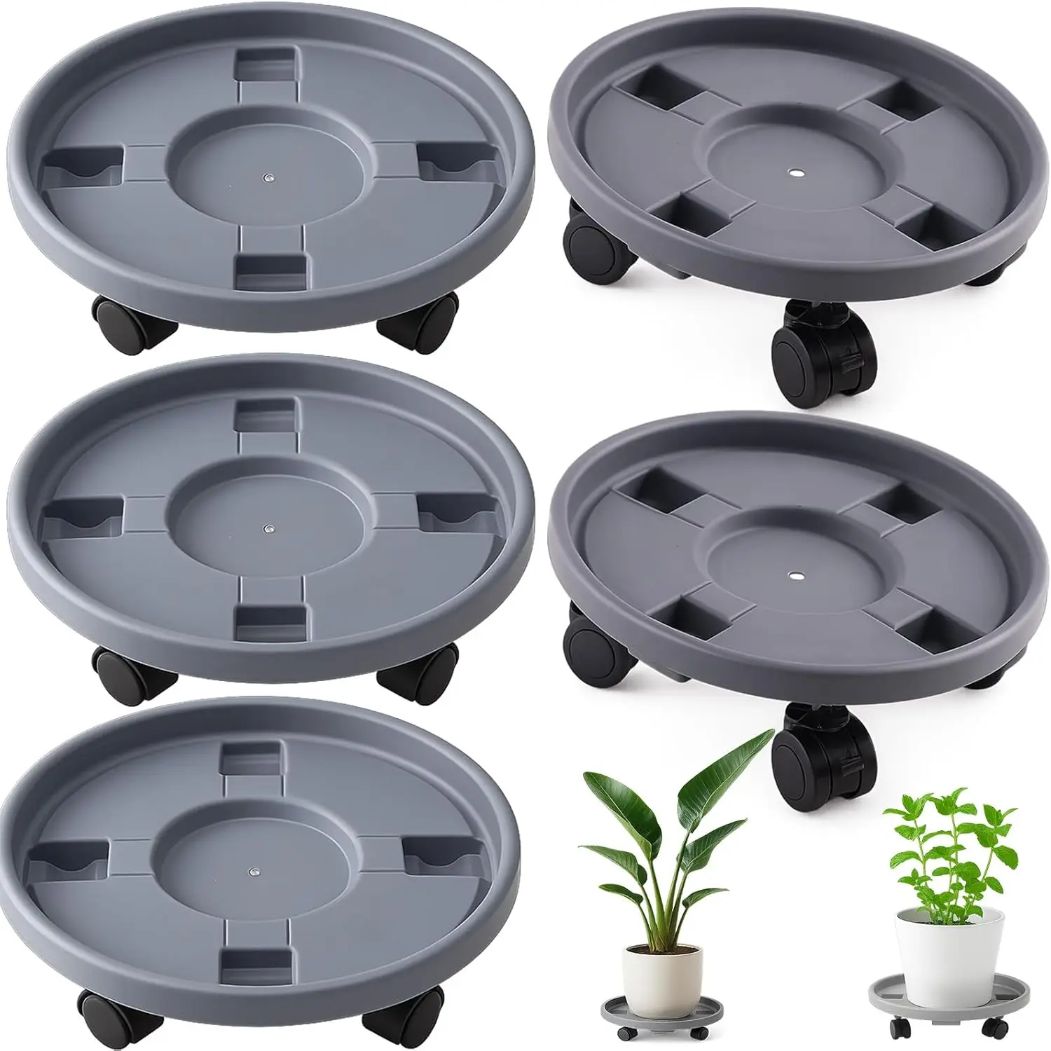 

Rolling Plant Stand with Wheels 5 Pack 14 Inch Plant Caddy with Wheels Heavy Duty Plant Dolly Roller Base with Wheels Round Flow