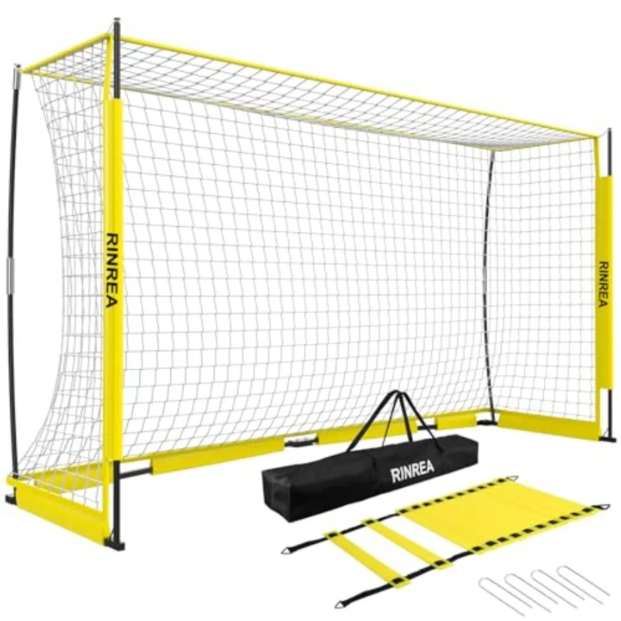 

Portable soccer goal for outdoor training, steel frame with black net, quick-setup collapsible design with carry bag, agility l
