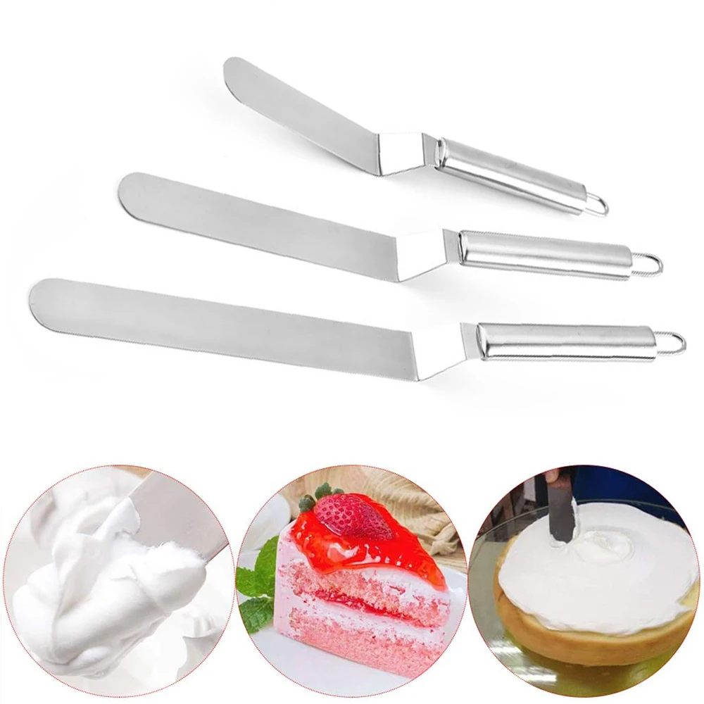 Stainless Steel Curved Palette Knife Angled Icing Spatula 3 Sizes for Cupcake Cakes Decorating Smoothing Icing Frosting Pastries