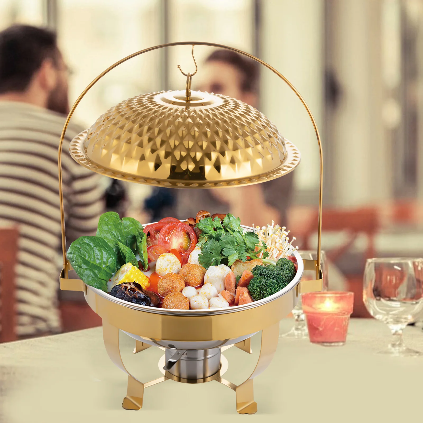 

Плита из нержавеющей стали с подвесной крышкой, обеденная плита с алмазной подвесной крышкой, пищевая плита емкостью 6 л для шведского стола, ресторана, бара для закусок