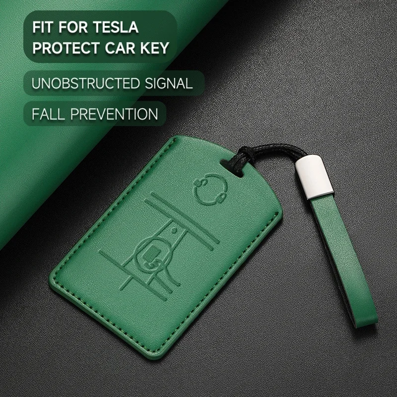

Leather Car Key Cover Case Protection Shell Keychain For Tesla Model Y Model 3 Card Key Remote Control protective case