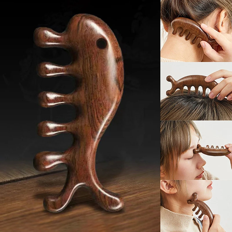 

Body Meridian Massage Comb Sandalwood Five Wide Tooth Comb Acupuncture Therapy Blood Circulation Anti-static Smooth Hair