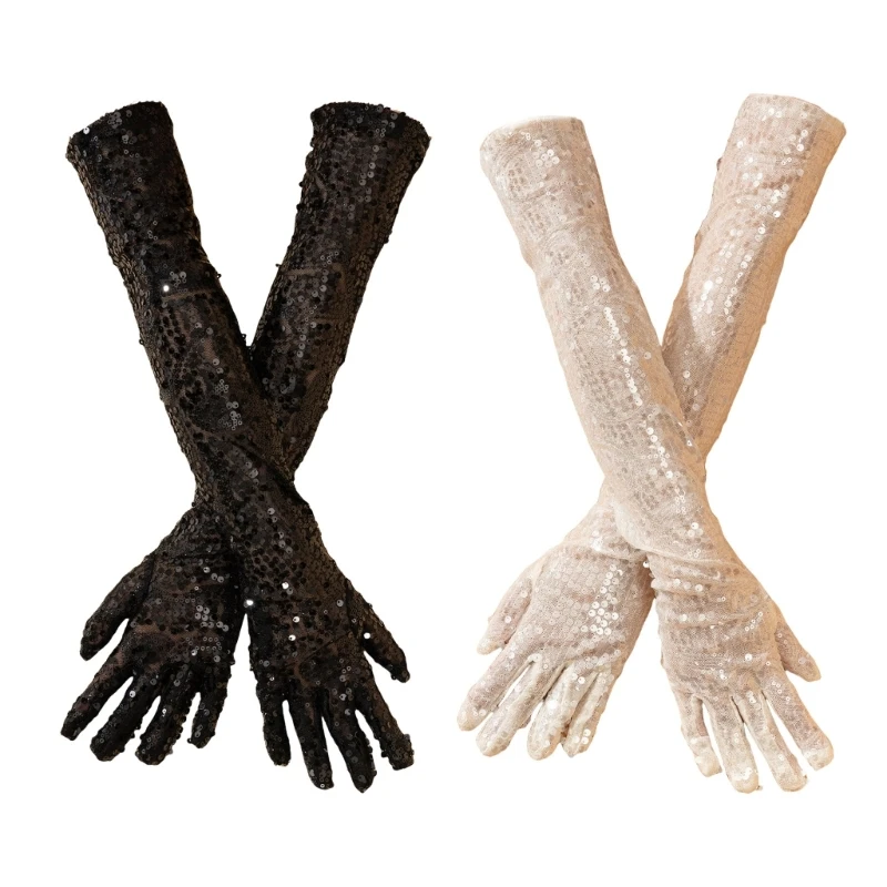 

Women Gloves 1920s Blingbling Full Finger Gloves for Concert Costume for 1920s