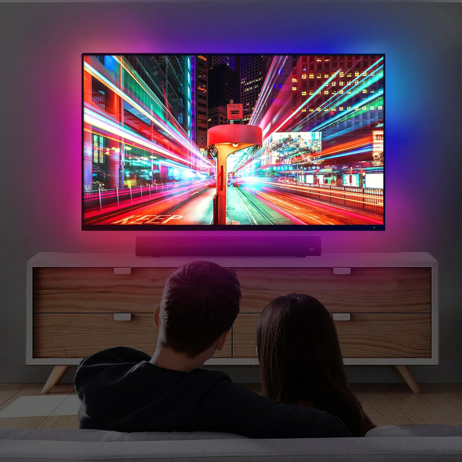 MOES Wifi Smart Ambient Lighting TV Backlight HDMI 2.0 Device Sync Box Led Strip Lights Kit Alexa Voice Google Assistant Control