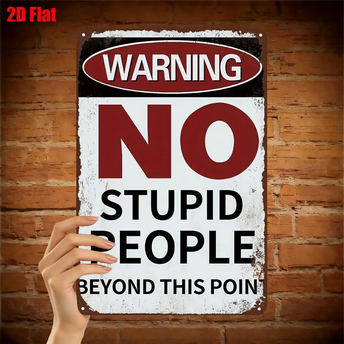 2D Flat Vintage Funny Aluminum Warning Sign 20.32×30.48cm NO STUPID PEOPLE Beyond This Point for Home