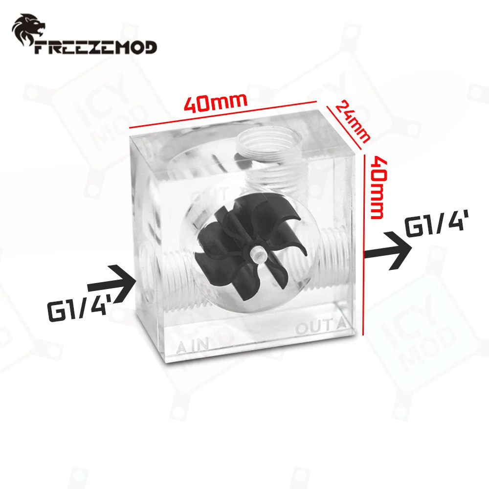 FREEZEMOD 3 Way Flow Cube Indicator Square Liquid Flow Meter Tachometer Observing Water Cooler for Water Flow Monitering Modding