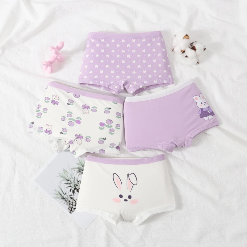 4 Pieces Children's Pure Cotton Underwear Girls' Underwear Pure Cotton Breathable Girls' Square Underwear